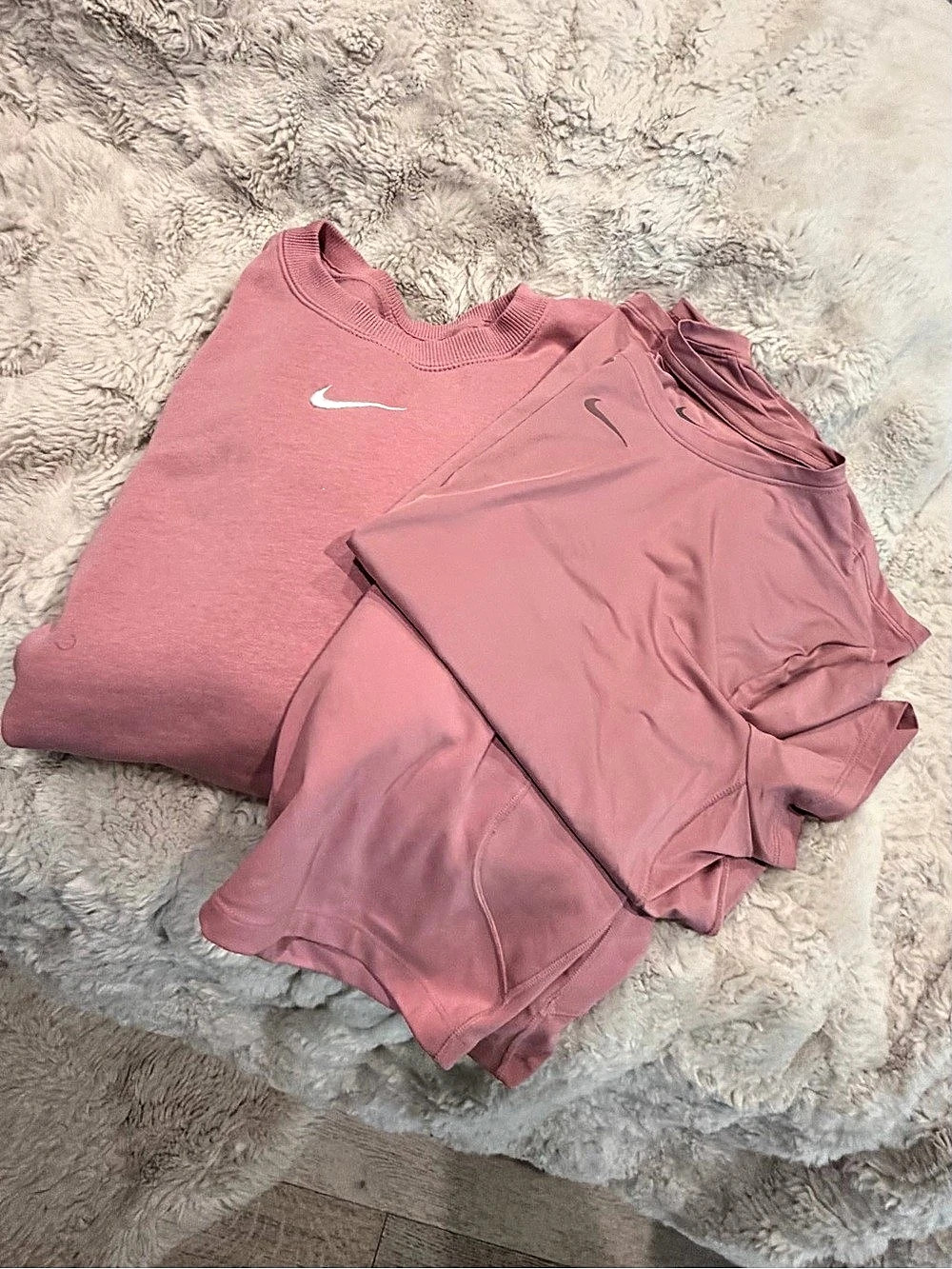 Nike Pink Sweatshirt, Tee, Shorts Set